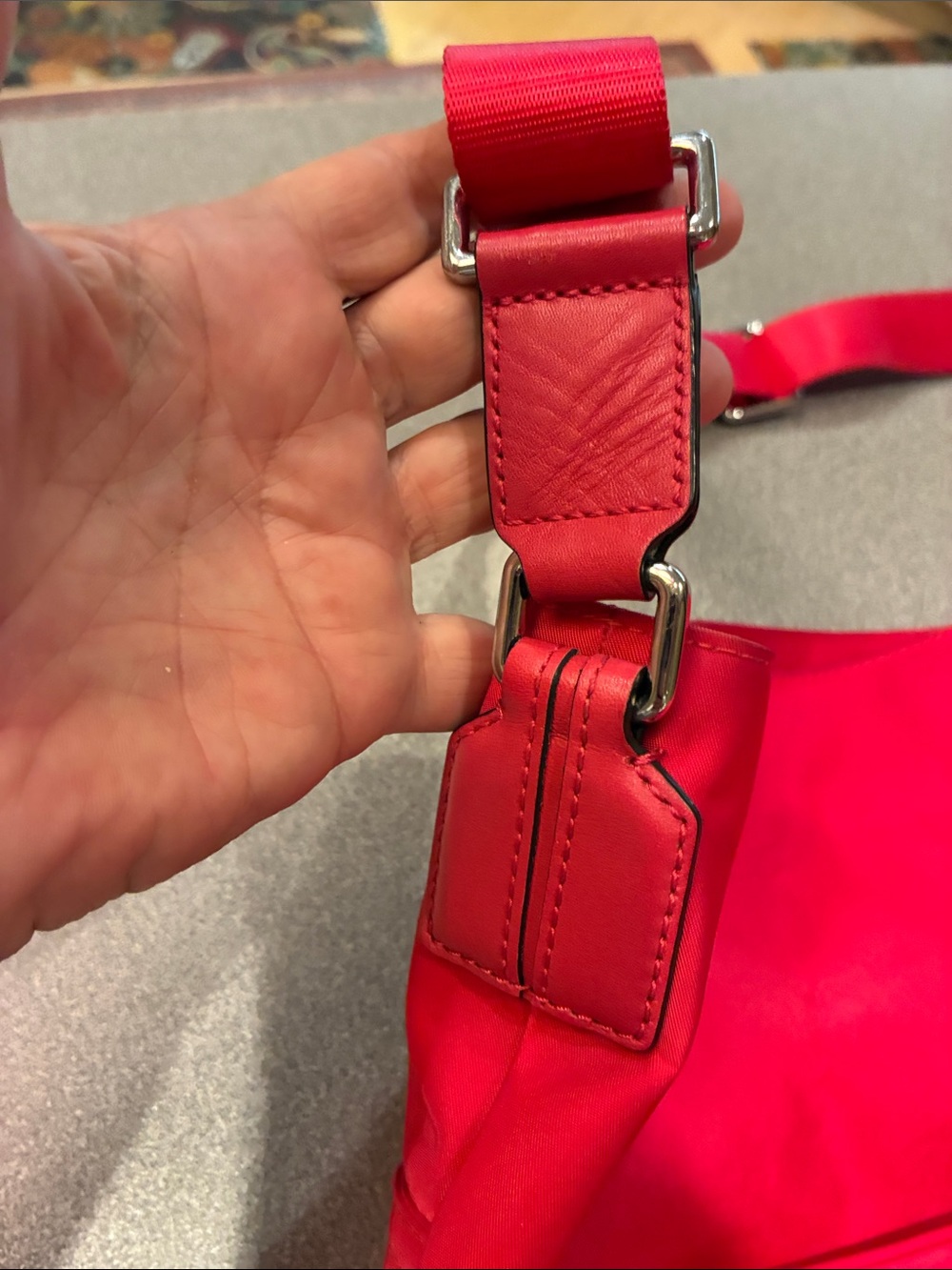 Tumi Bright Red Nylon Shoulder Bag with Front Pocket - Picture 7 of 10